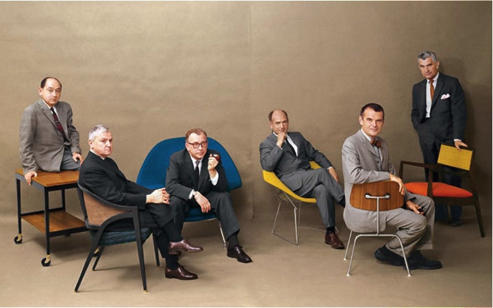 Old ways of working. Via Playboy Magazine 1961. L to R: George Nelson, Edward Wormely, Eero Saarinen, Harry Bertoia, Charles Eames, and Jens Risom.