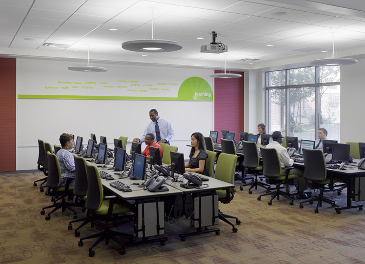 At the Humana Cincinnati call center, exciting training rooms reinforce a company's commitment to investing in employee development. Photo courtesy of BHDP Architecture.
