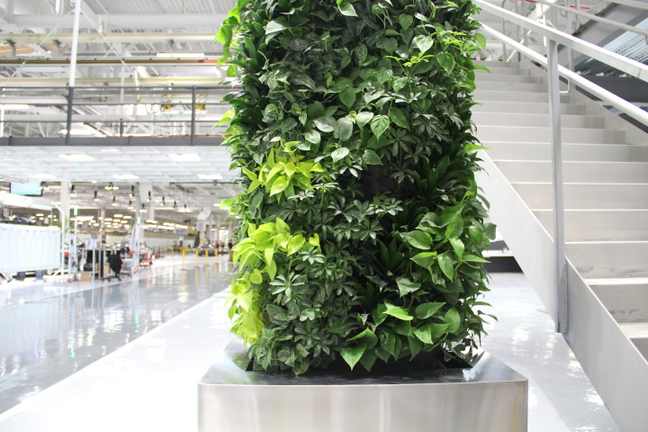 A closer look at the living column in the Tesla factory. Photo courtesy of Habitat Horticulture.