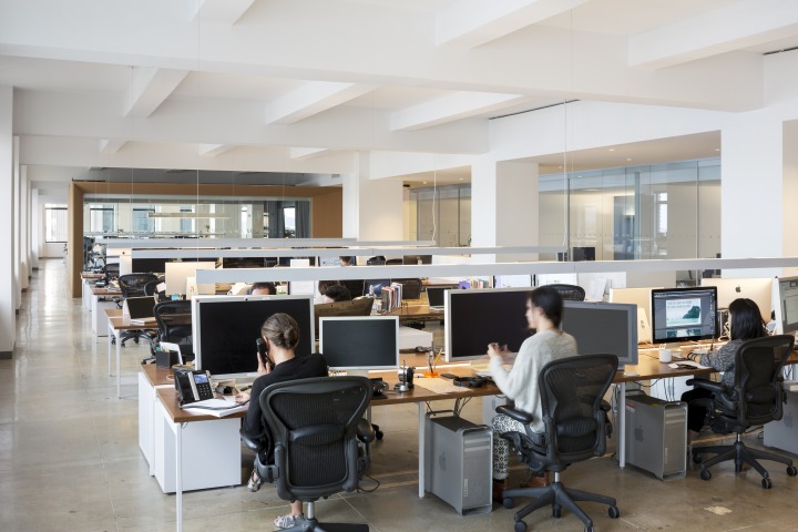 "The entire team shares in the daylight and views," said Rogers. "Private offices are placed against the core, encased in glass."