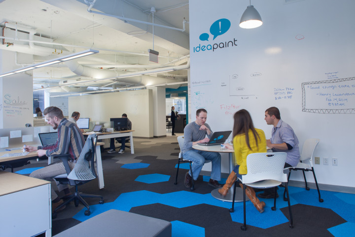 IdeaPaint's walls are a communication tool for their employees. Photo by Neil Alexander.