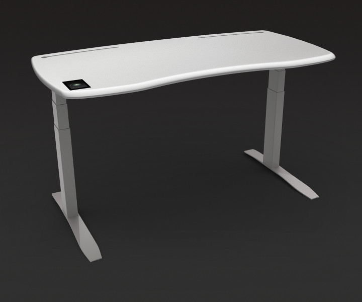 The M1 in white. Ninety-five percent of Stir Kinetic Desk users move between standing and sitting everyday. Photo courtesy of Stir.