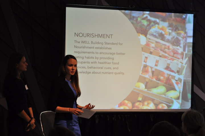 Dynamic duo, Elizabeth Miles and Regina Vaicekonyte, speak about access to nutrition and physical fitness in building environments. Photo by Janani Kannan.