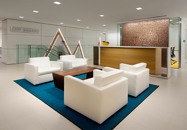 DBI Architects won the "Special Mention" award for their "penny wall", employed at the CFP Board's new office. Image via dbia.com.