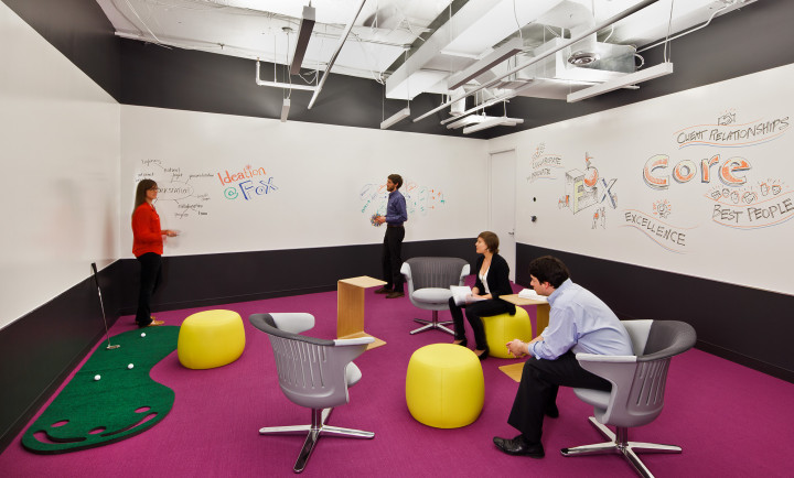 is a central activity area for the designing process. The space includes moveable furniture, numerous writing surfaces and various lighting. The “lab” is designed to stimulate creative thought. 