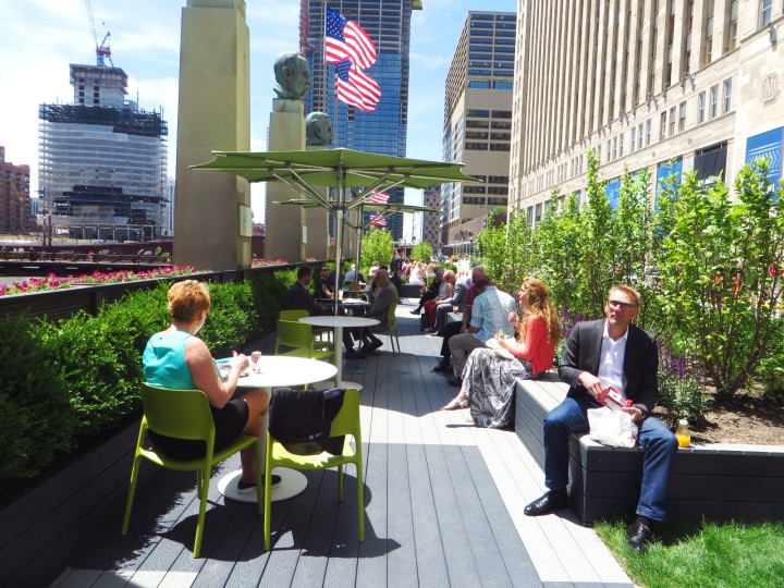 In front of the Merchandise Mart, a 60 yard long "park". Photo by John Sacks.