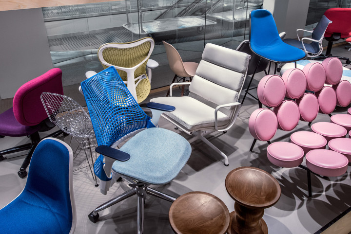 The "Seated History" catwalk in the Herman Miller showroom at the Mart. Image via hermanmiller.com.