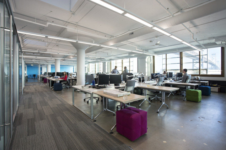 Open, collaborative workspaces in Perkins+Will's San Francisco office. Photo by Mariko Reed.