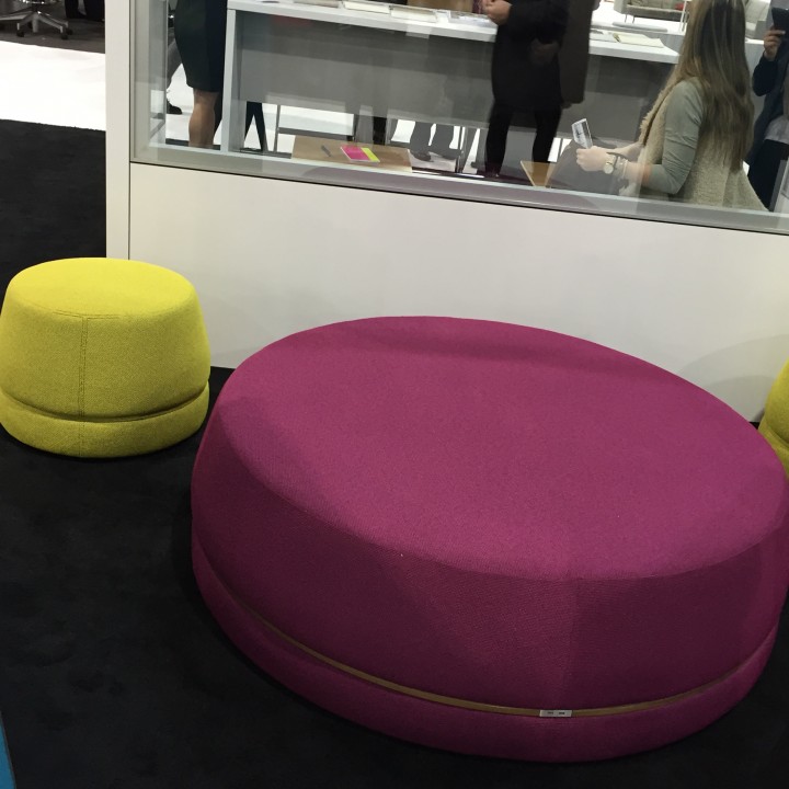 Colorful pops at the Teknion booth, courtesy of their Qui seating collection. Photo by Natalie Grasso.