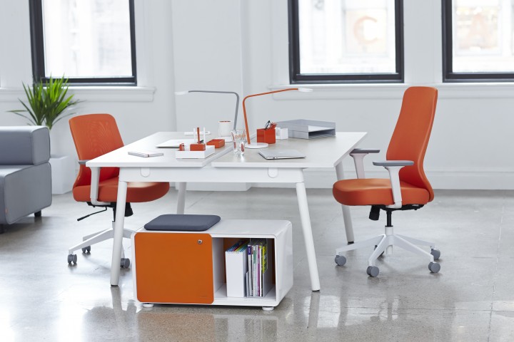 The Series A desk system, set to support two people. Image courtesy of Poppin.