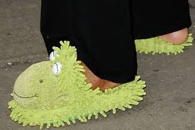 Fuzzy green slippers