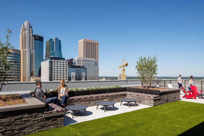 The rooftop deck is one of the real "wow" features of the new office. Image courtesy of Brandon Stengel - www.farmkidstudios.com