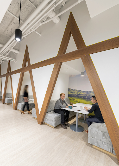 The break rooms incorporate 1970s rest-stop design. Image courtesy of HGA.