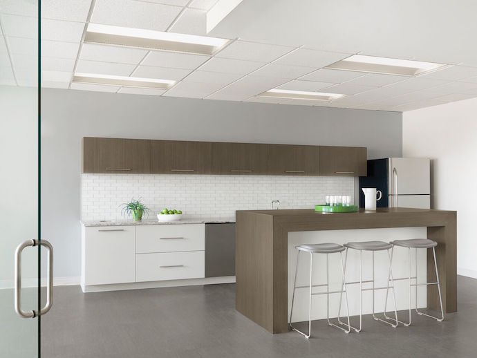 Oculus Inc.'s work on the building extended to the management's offices, including this kitchen area. Image courtesy of Oculus Inc. 