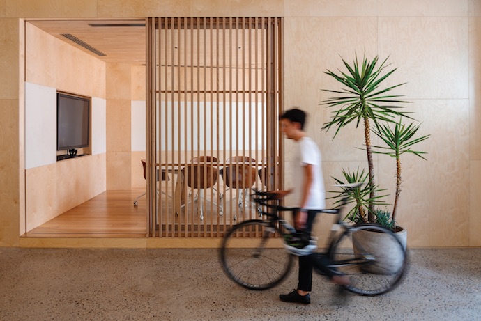 Employee wellness was a huge consideration, and the office features bike storage and showers to encourage an active lifestyle. Image courtesy of Lochland Brookman.