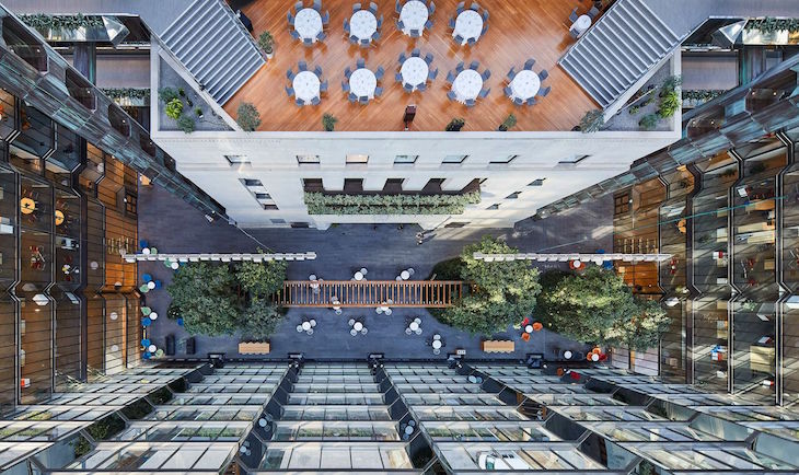 The atrium becomes a space for knowledge sharing and collaboration. Image courtesy of Doublespace Photography. 